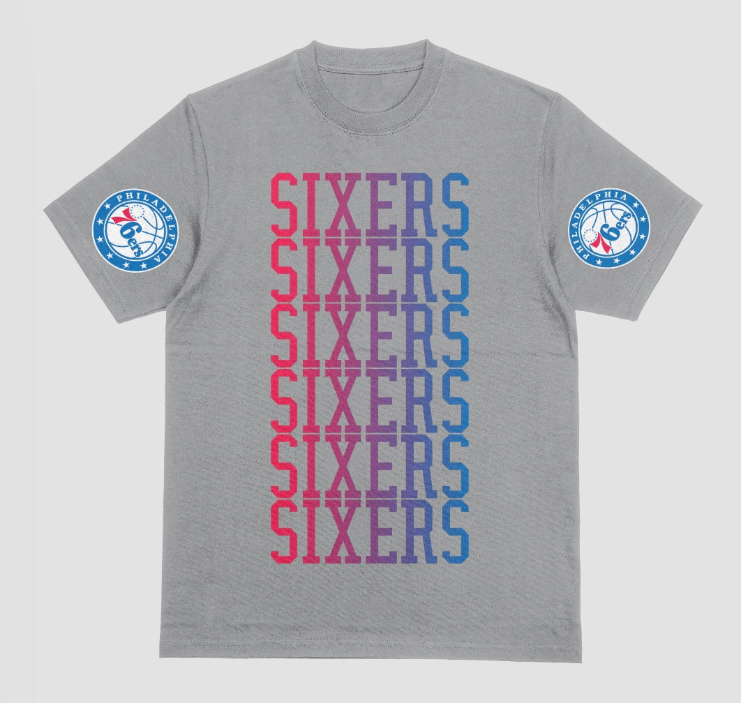 Sixers fade left to right with logo on sleeve short sleeve t-shirt