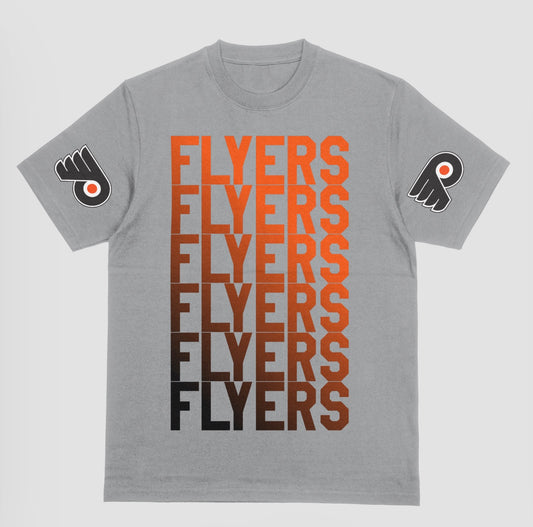 Flyers fade left to right with logo on sleeve short sleeve t-shirt