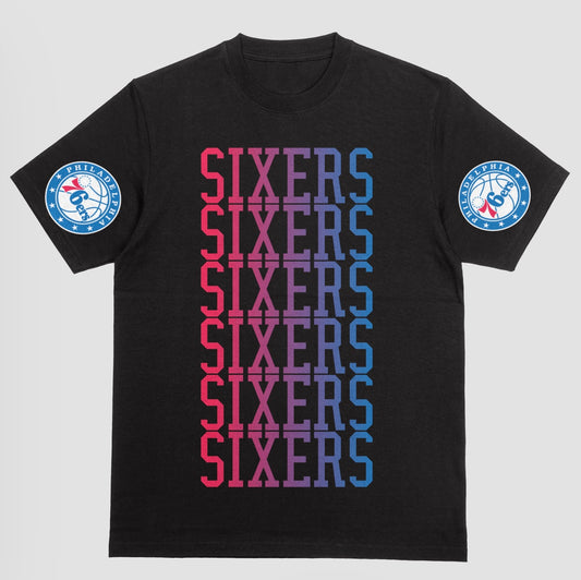Sixers fade left to right with logo on sleeve short sleeve t-shirt